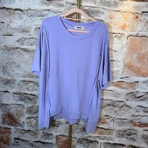 Haptics - Short Sleeve Knit Top with Exposed Seams - Purple - 1x -